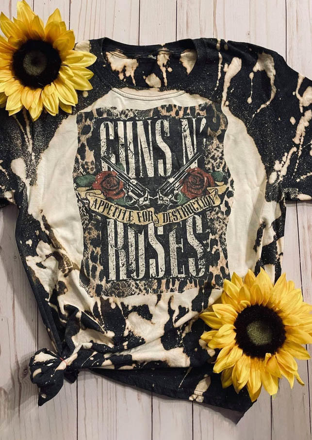 

Guns N' Roses Leopard Rose Tie Dye T-Shirt Tee - Black, SCM001239