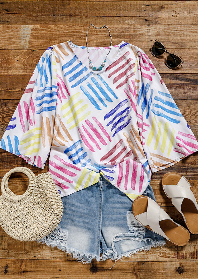 Colorful Striped Three Quarter Sleeve Blouse