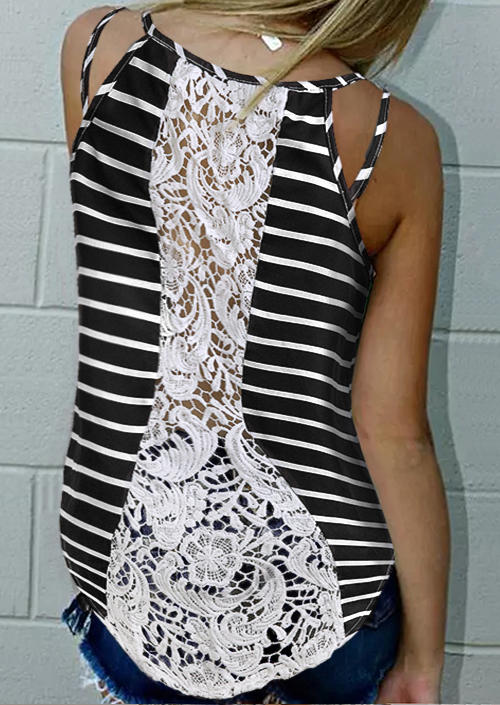 

Lace Splicing Striped Cut Out Camisole, Multicolor, SCM001263