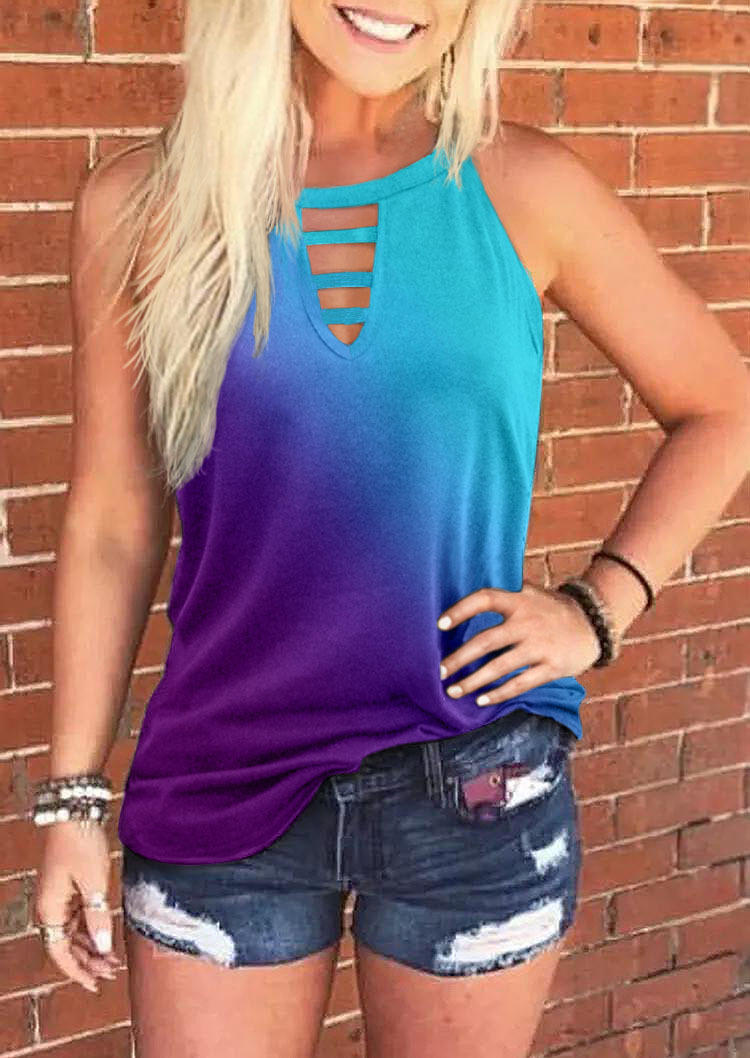 

Gradient Keyhole Neck Hollow Out Tank, Multicolor, SCM001290