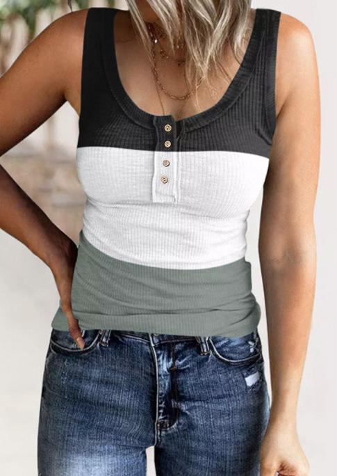 

Color Block Button Casual Tank, Multicolor, 531757