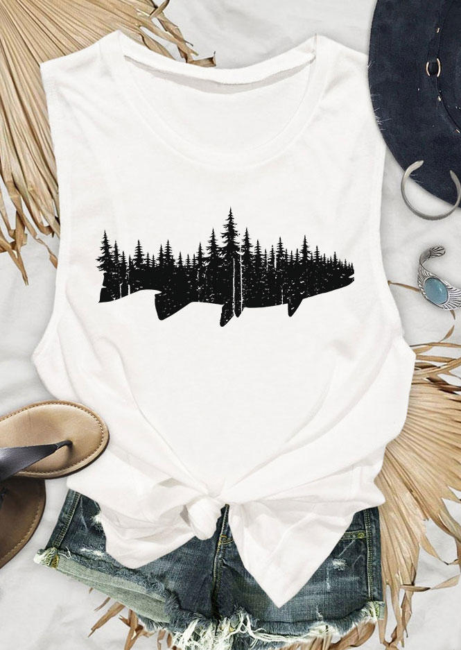 

Fish And Forest Silhouette O-Neck Tank - White, 533849