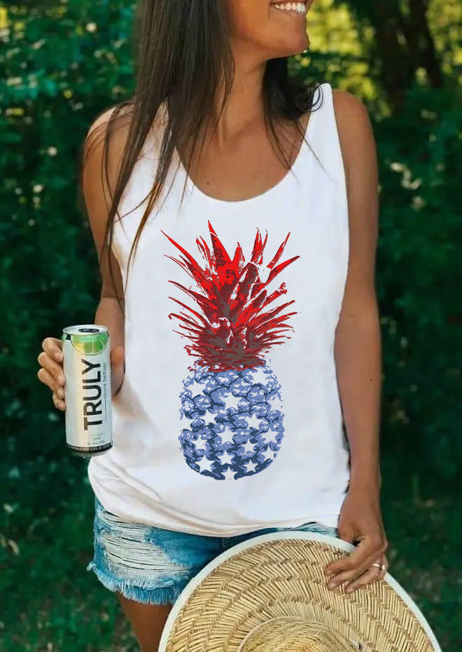 Pineapple 4th of July Racerback Tank - White