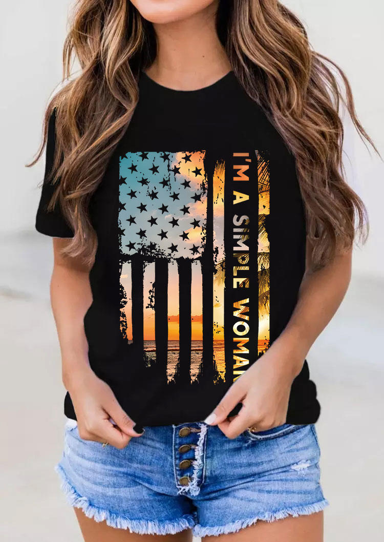 

I' A Simple Woman American Flag T-Shirt Tee - Black, 533939