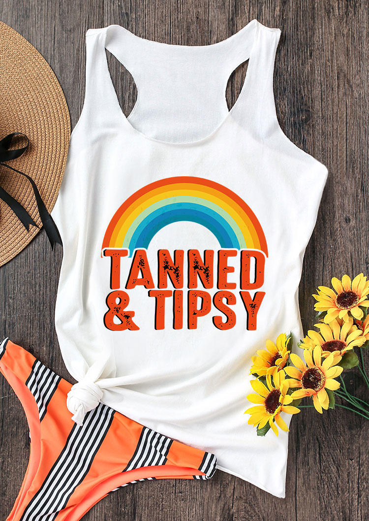 

Tanned & Tipsy Rainbow Racerback Tank - White, 534001