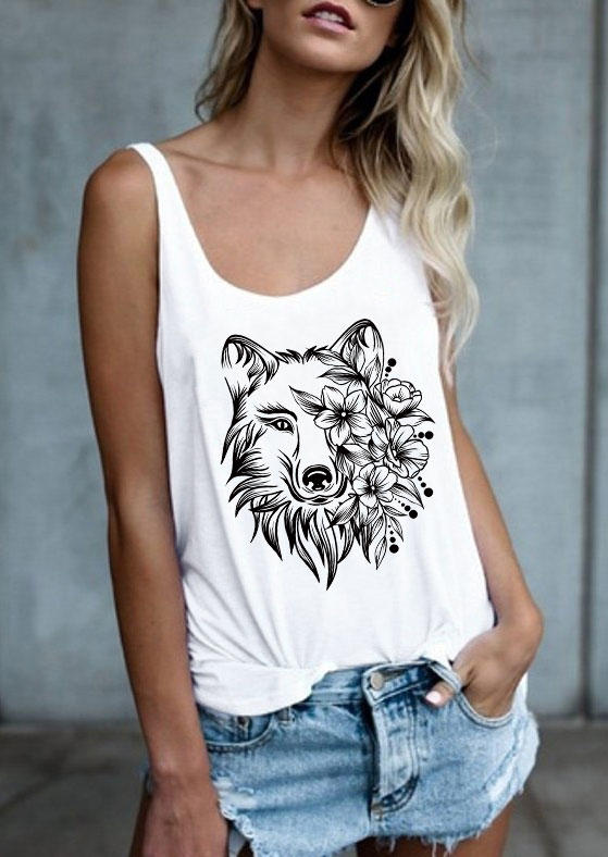 

Wolf Floral Racerback Tank - White, 534010