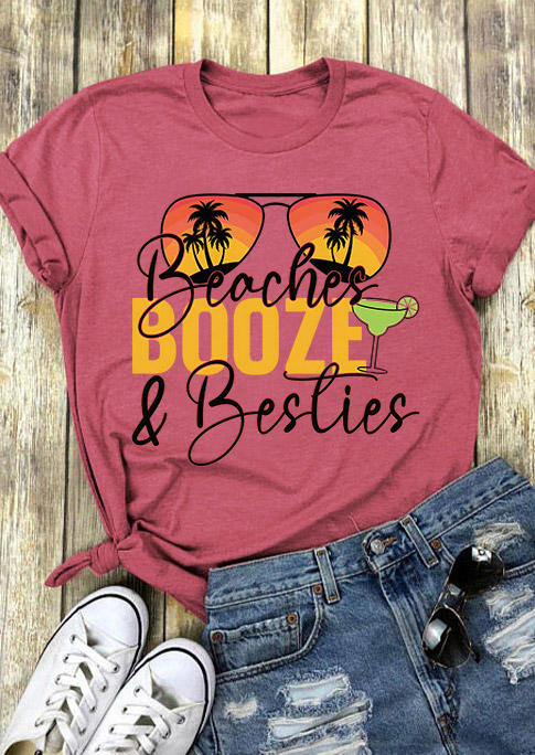 

Beaches Booze & Besties T-Shirt Tee - Brick Red, 534026