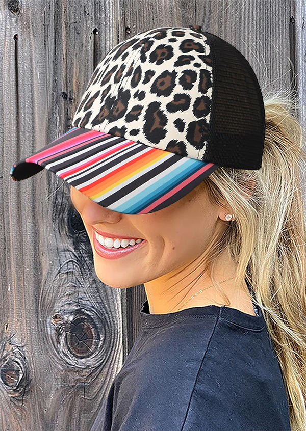 

Serape Striped Leopard Ponytail Baseball Cap, Multicolor, 534078