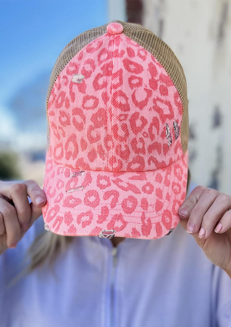 

Leopard Mesh Hollow Out Baseball Cap, Pink, 534080