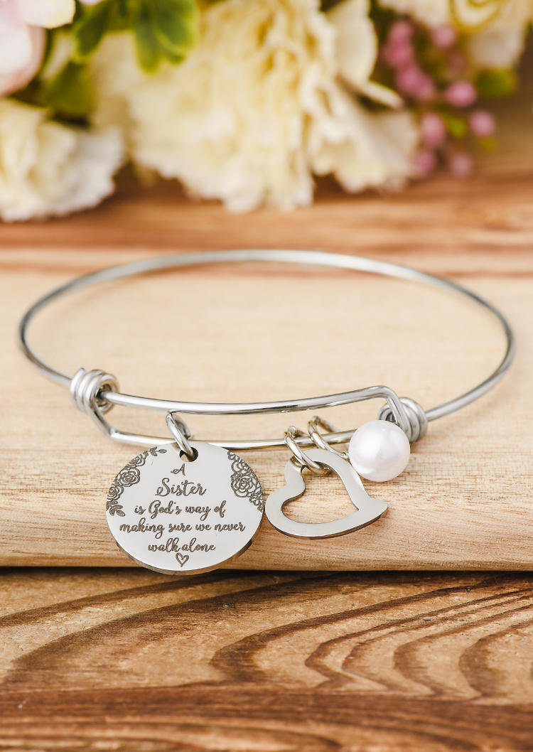 

A Sister Is God's Way Of Making Sure We Never Walk Alone Heart Bracelet, Silver, 534093