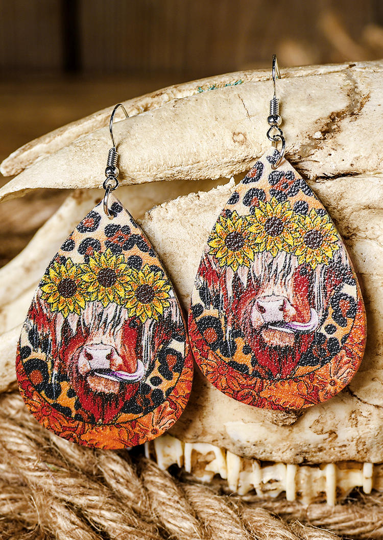 

Leopard Sunflower Highland Cattle Earrings, Multicolor, 534148