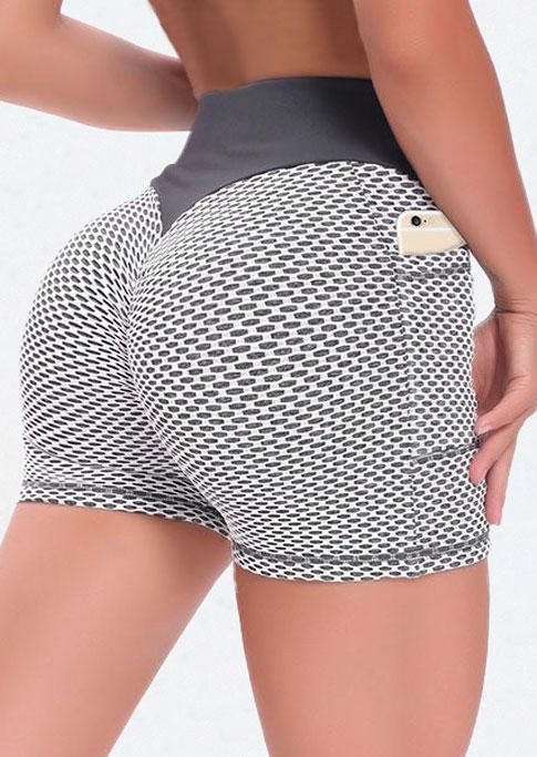 Jacquard Bubble Pocket High Waist Yoga Activewear Shorts - Gray