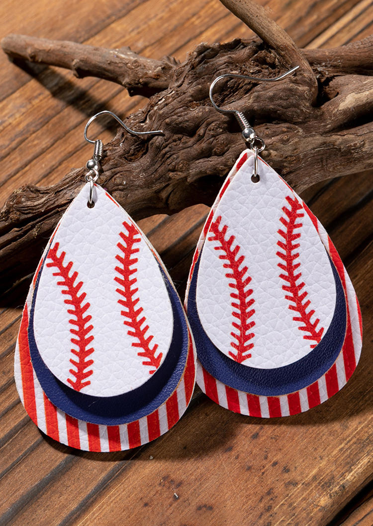 

Baseball Striped Multi-Layered Earrings, Multicolor, 534357