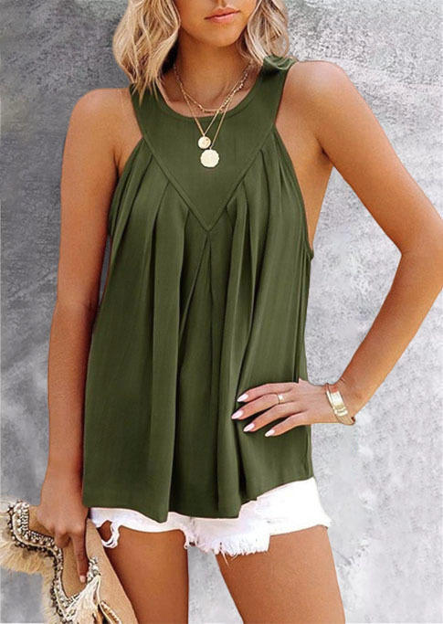 

Ruffled O-Neck Casual Tank - Army Green, SCM001149