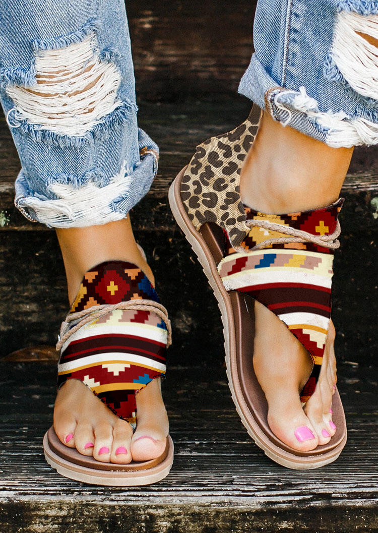 

Leopard Aztec Geometric Flat Thong Sandals - Apricot, 532520