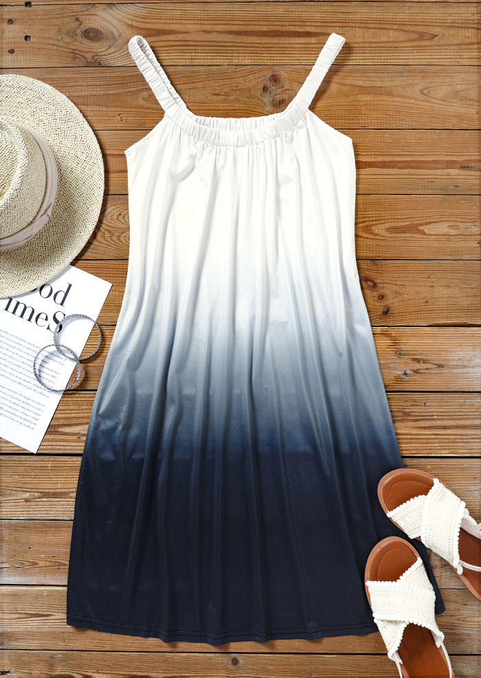 Gradient Ruffled Sleeveless Mini Dress - Deep Blue