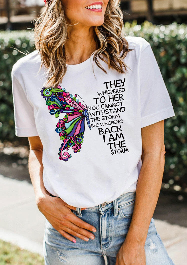 

They Whispered To Her Butterfly T-Shirt Tee - White, 534055