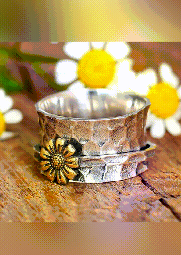 

Vintage Sunflower Spinner Rotatable Ring, Multicolor, 534275