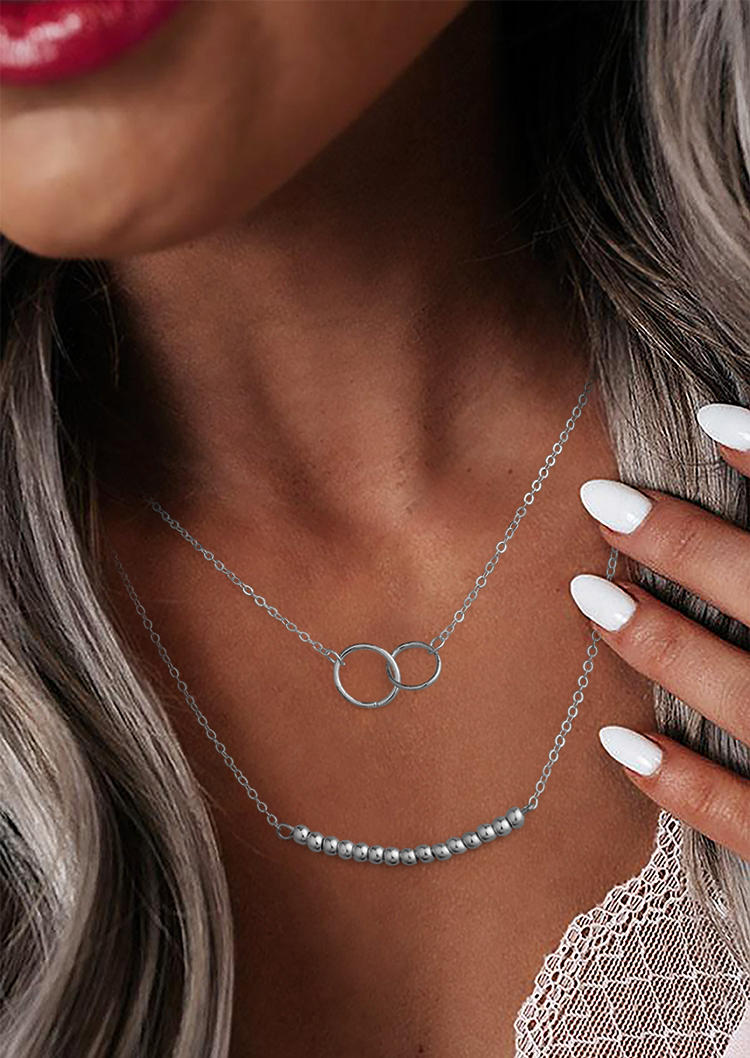 

Beading Circle Dual-Layered Pendant Necklace, Silver, SCM001188