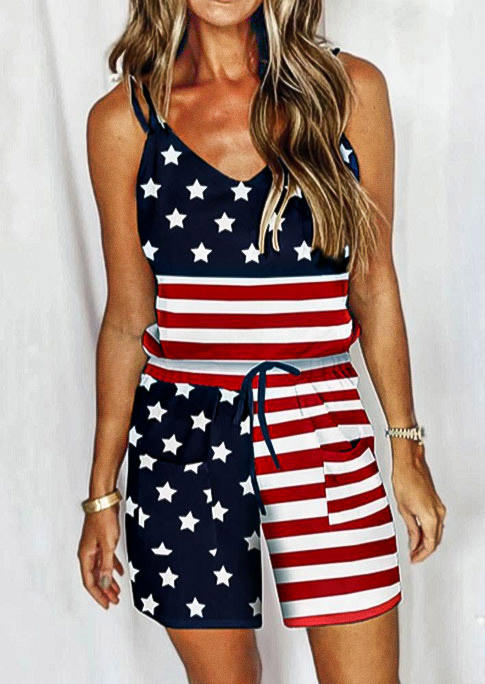 

American Flag Pocket Tie Romper, Multicolor, SCM001196