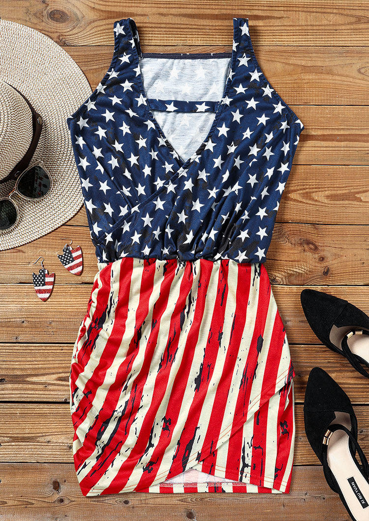 American Flag Hollow Out Wrap Mini Dress