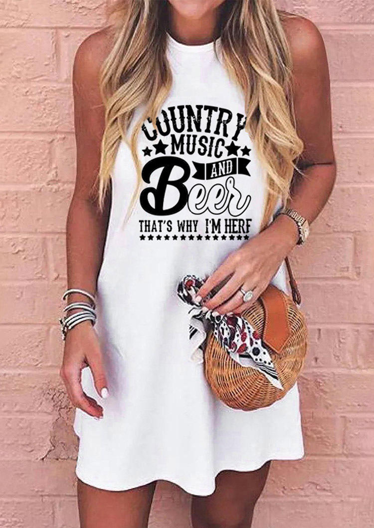 Country Music And Beer That's Why I'm Here Mini Dress - White