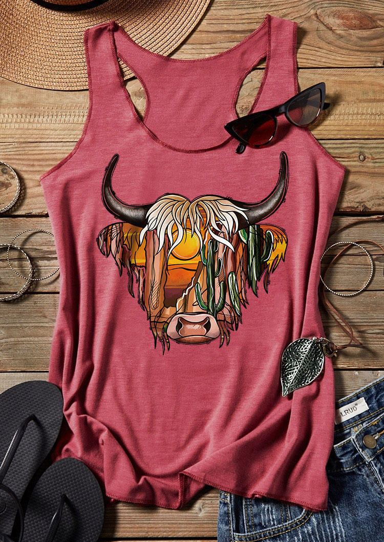 

Highland Cattle Cactus Desert Sunset Racerback Tank - Brick Red, 534034