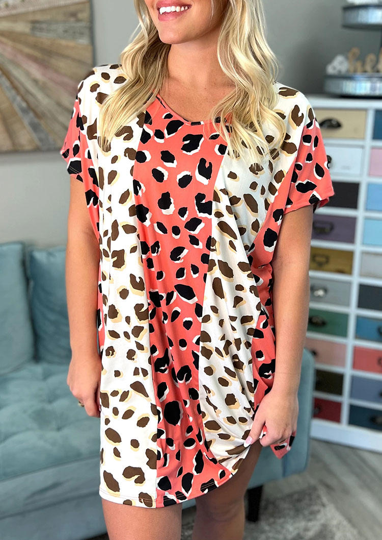 

Leopard Color Block Mini Dress, Multicolor, 534071
