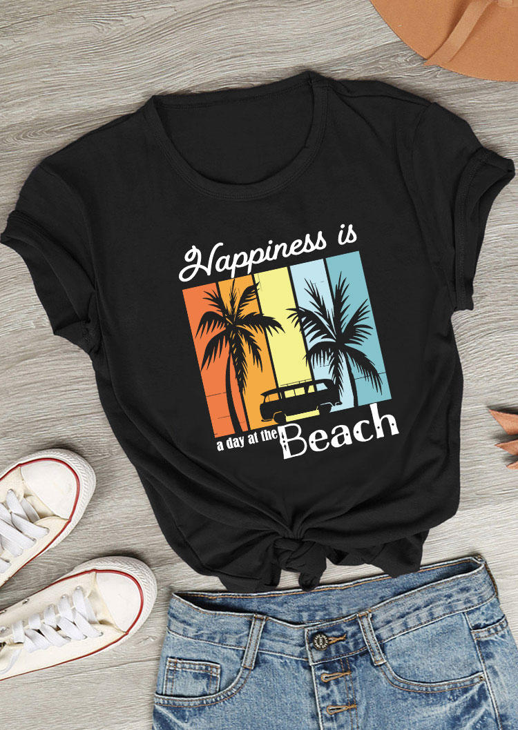 

Happiness Is A Day At The Beach T-Shirt Tee - Black, 534138