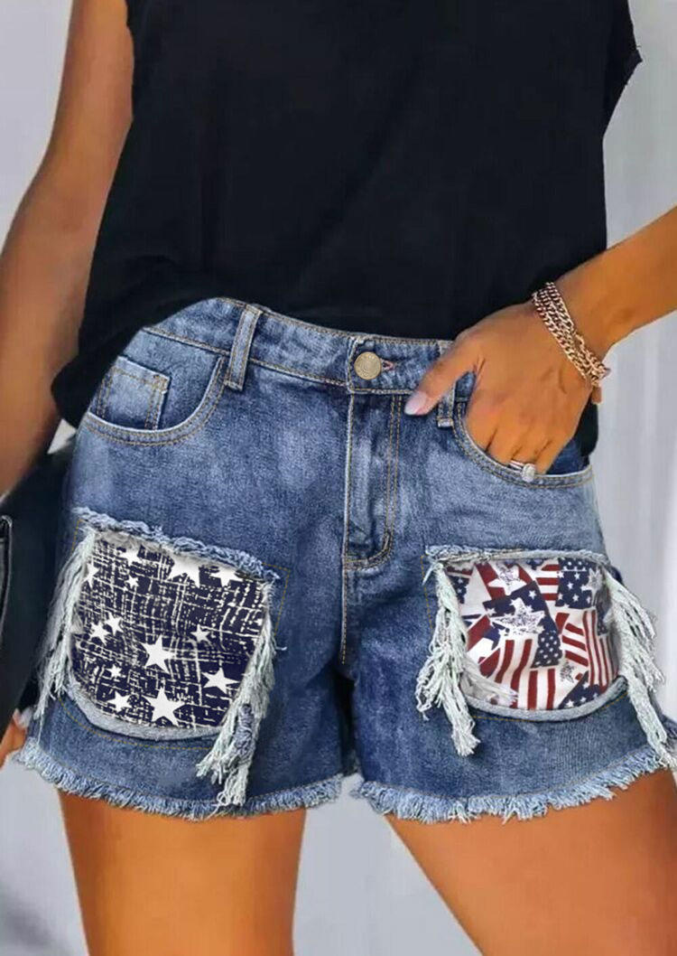 

American Flag Star Denim Shorts, Blue, 534152