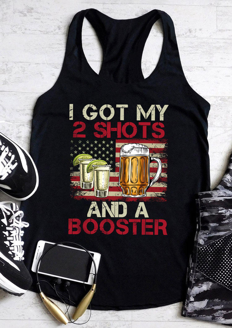 

I Got My 2 Shots And A Booster American Flag Racerback Tank - Black, 534169