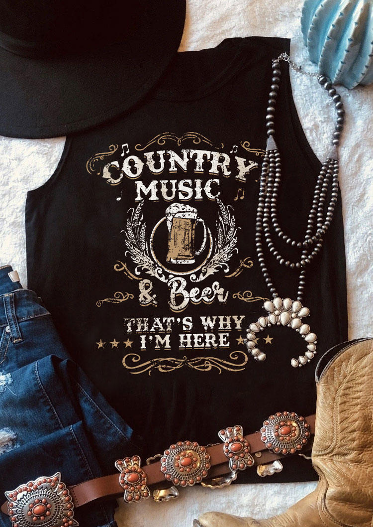 

Country Music & Beer That' Why I'm Here Tank - Black, 534242