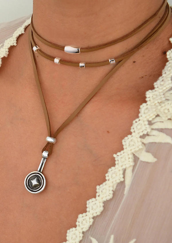 

Bohemian Coin Pendant Wrap Necklace, Brown, 534272