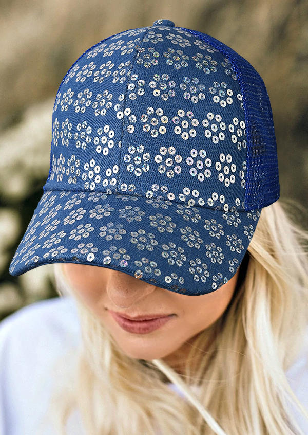 

Sequined Floral Splicing Mesh Baseball Cap, Blue, 534281