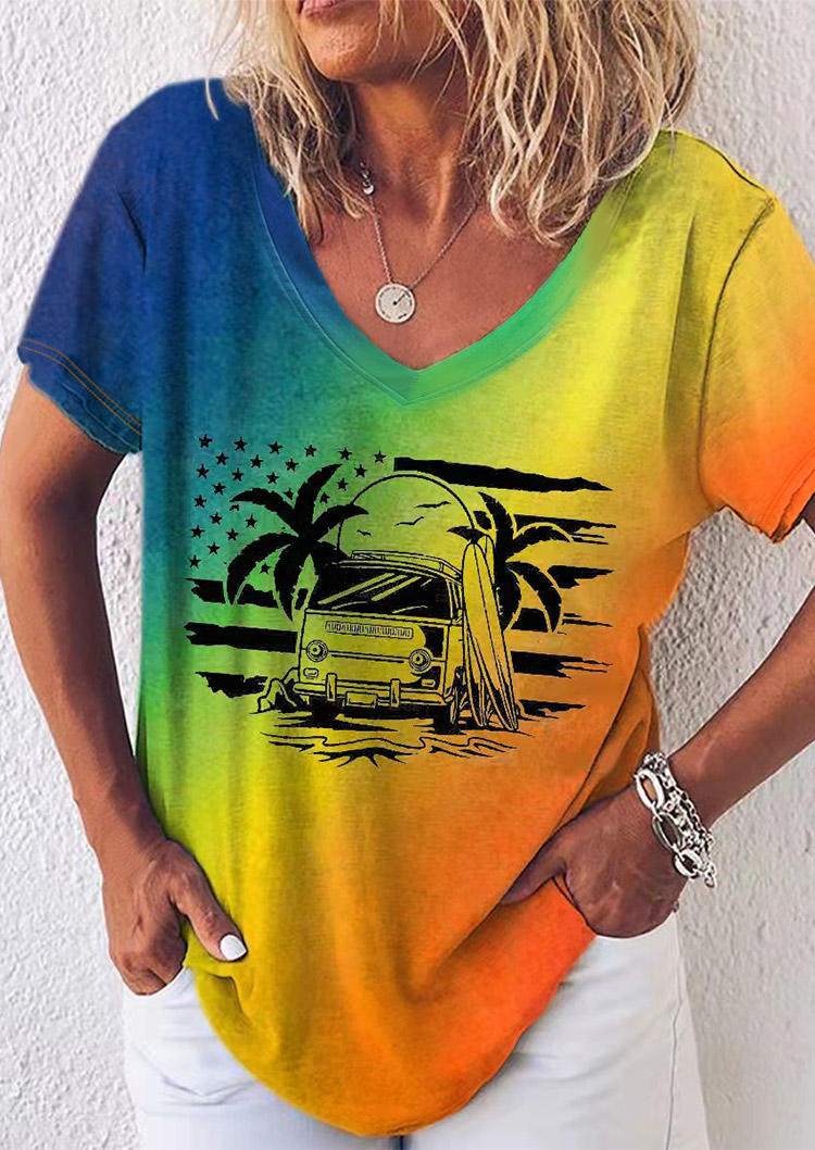 

American Flag Gradient V-Neck Blouse, Multicolor, 534303