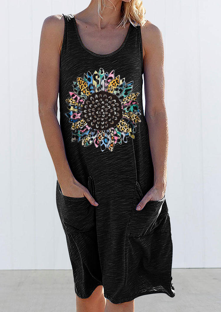 

Sunflower Leopard Pocket Sleeveless Mini Dress - Black, 534362