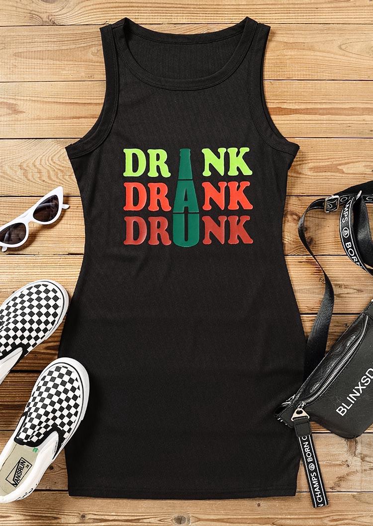 Drink Drank Drunk Bodycon Dress - Black