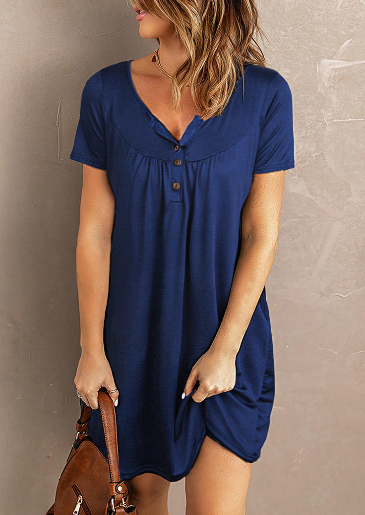 

Button Ruffled Mini Dress - Navy Blue, 534501