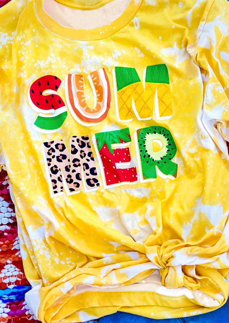 Summer Leopard Fruit Tie Dye T-Shirt Tee - Light Yellow