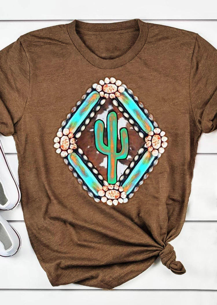 

Cow Geometric Cactus Turquoise T-Shirt Tee - Coffee, 495066