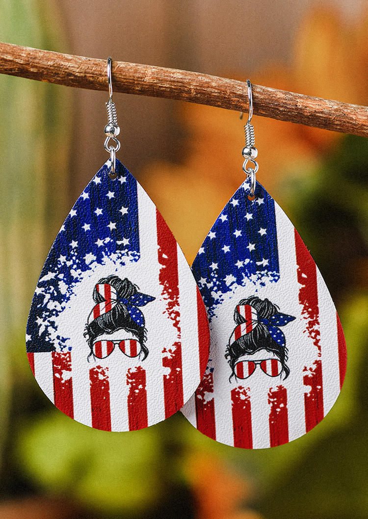 

American Flag Water Drop Earrings, Multicolor, 533768