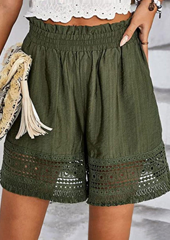 

Hollow Out Pocket Elastic Waist Shorts - Army Green, 533821