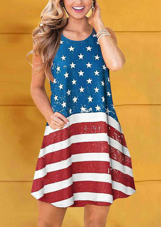 

American Flag Sleeveless Mini Dress, Multicolor, 533844