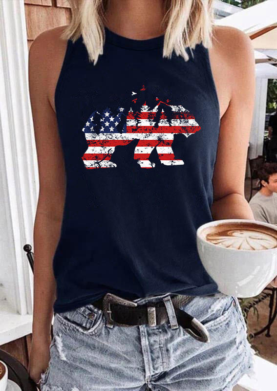 

American Flag Bear Tank - Navy Blue, 534247