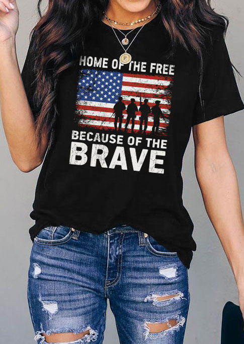 

Home Of The Free Because Of The Brave American Flag T-Shirt Tee - Black, 534261