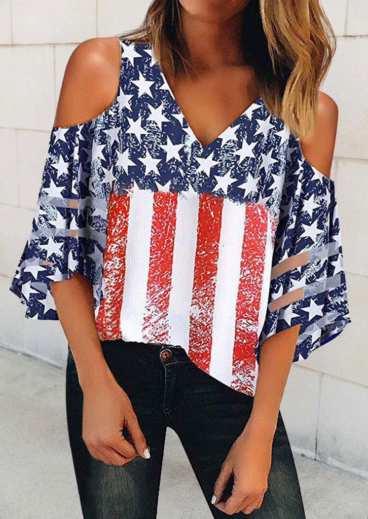 

American Flag Star Cold Shoulder Blouse, Multicolor, 534361