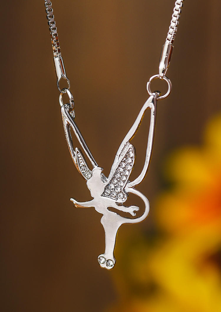 

Angel Wings Rhinestone Alloy Pendant Necklace, Silver, SCM001187