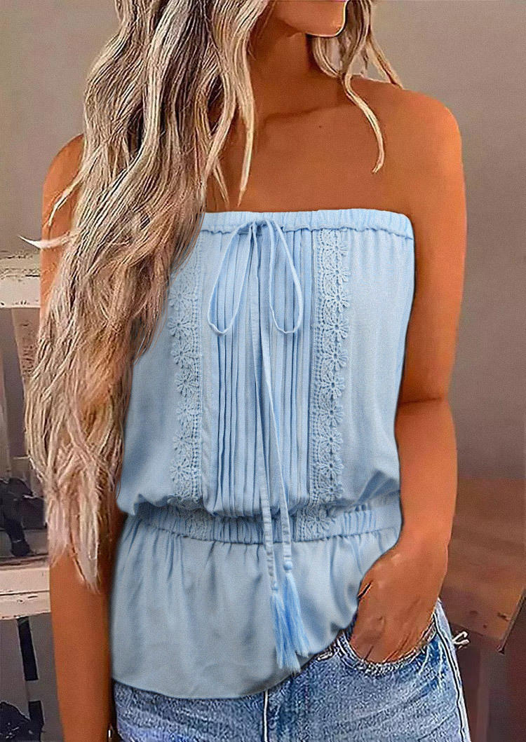 

Lace Ruffled Strapless Bandeau Tank - Light Blue, SCM001293