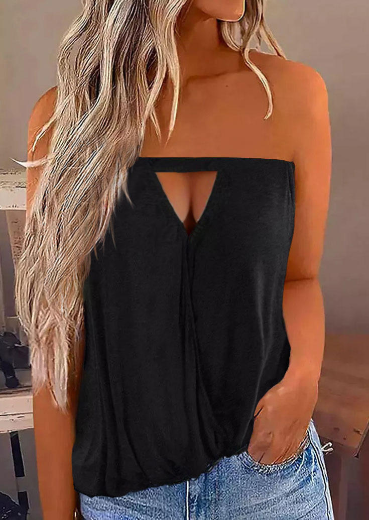 

Hollow Out Strapless Bandeau Tank - Black, SCM001326