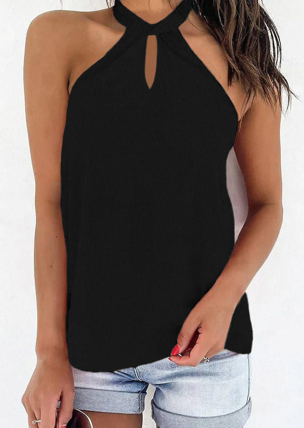 

Hollow Out Halter Camisole - Black, 533915